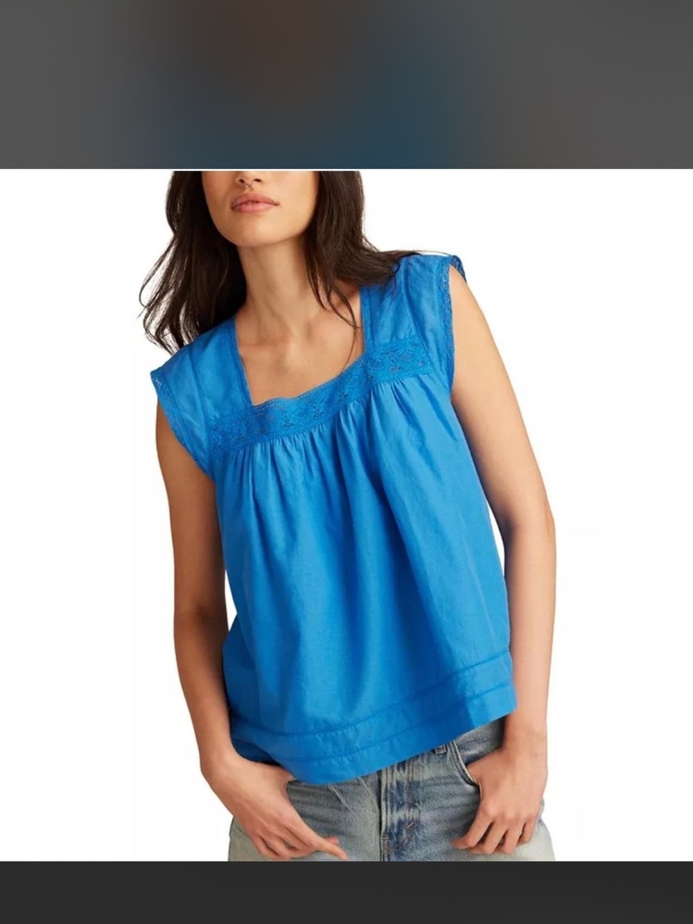 Lucky 🍀 Brand Lace Trim Top in Bright Blue